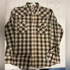 Vintage Ely Cattleman Mens Shirt L Western Striped Pearl Snap